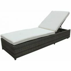 Charles Bentley Garden Waterproof Reclining Rattan Sun Lounger Natural