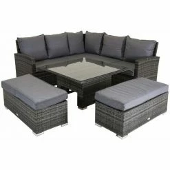 Charles Bentley Rattan Corner Lounge Set With Table Grey