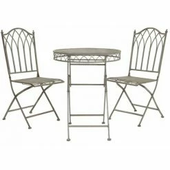 Charles Bentley Wrought Iron Feminine Bistro Set - Grey