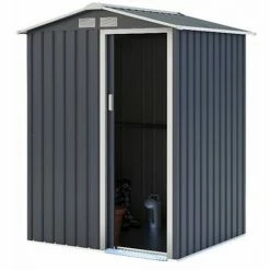 Charles Bentley 4.9ft X 4.3ft Metal Storage Shed Grey Small Apex H186 X W150 Cm