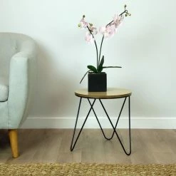 Charles Bentley Round Wood & Metal Hairpin Industrial Bed Side Table -CHARLES BENTLEY Shop 16593882 3