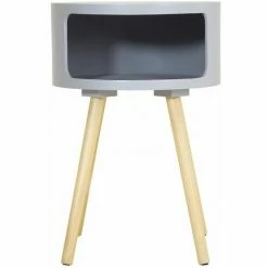 Charles Bentley Wooden Side Table With Pine Legs And Storage Shelf Grey Bedside