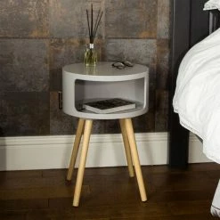Charles Bentley Wooden Side Table With Pine Legs And Storage Shelf Grey Bedside -CHARLES BENTLEY Shop 16593883 3