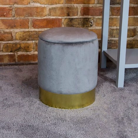 Charles Bentley Round Velvet Storage Pouffe/Ottoman with Gold Base Grey Charles Bentley Round Velvet Storage Pouffe/Ottoman With Gold Base Grey -CHARLES BENTLEY Shop 16593887 2