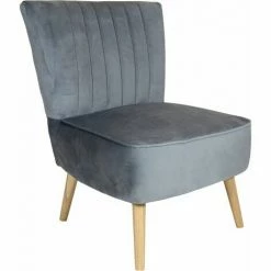 Charles Bentley Velvet Cocktail Occasion Accent Chair Solid Wood Legs Grey