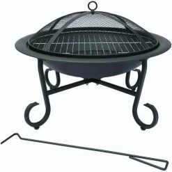 Charles Bentley 56cm Round Outdoor Garden Patio Fire Pit Heater Open Bowl Black