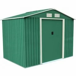 Charles Bentley 8ft X 6ft Dark Green Metal Garden Storage Shed Zinc Floor Frame
