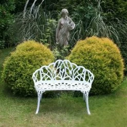 Charles Bentley White Tulip Cast Aluminium Metal 2 Seats Garden Patio Bench Seat -CHARLES BENTLEY Shop 1693355 3