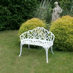 Charles Bentley White Tulip Cast Aluminium Metal 2 Seats Garden Patio Bench Seat -CHARLES BENTLEY Shop 1693355 4
