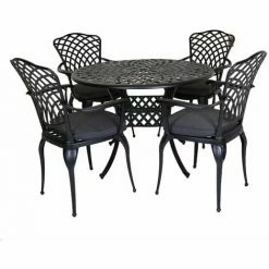 Charles Bentley Cast Aluminium Table And 4 Chairs Set Black Outdoor Dining Table