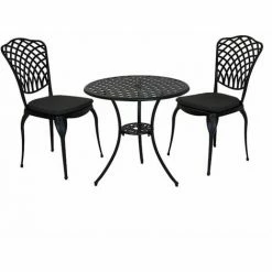 Charles Bentley Cast Aluminium Bistro Table And 2 Chairs Set Black Outdoor Table