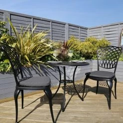 Charles Bentley Cast Aluminium Bistro Table And 2 Chairs Set Black Outdoor Table -CHARLES BENTLEY Shop 17273694 5