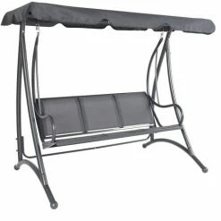 Charles Bentley 3 Seater Outdoor Swing Seat Bench Chair Hammock W/ Canopy -Grey