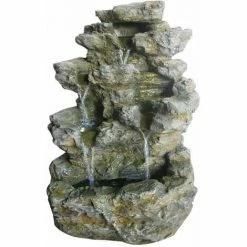 Charles Bentley Large Stone Effect Outdoor Water Feature Fountain White LEDs