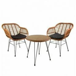 Charles Bentley Rattan Steel Frame 2 Seater Bistro Garden Set - Natural/Grey