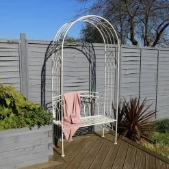 Charles Bentley Wrought Iron Arch With 2 Seater Metal Bench - Antique White -CHARLES BENTLEY Shop 18265314 3