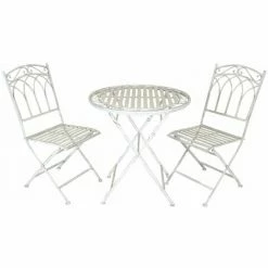 Charles Bentley Rustic Wrought Iron Outdoor Bistro Set - Antique White