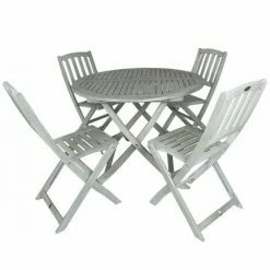 Charles Bentley FSC Acacia White Washed Wooden Outdoor Patio Dining Set - 4 Seat