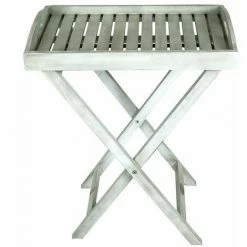 Charles Bentley FSC Acacia White Washed Wooden Space Saving Garden Butler Tray