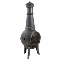 CHARLES BENTLEY Bentley 124cm Extra-Large Open Bowl Mesh Cast Iron Chiminea Patio Heater Black