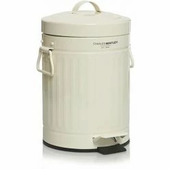 CHARLES BENTLEY Charles Bentl 3L Cream Retro Steel Waste Rubbish Kitchen Bathroom Mini Pedal Bin