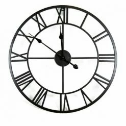 Charles Bentley Round Skeleton Clock With Roman Numerals Matte Black 80cm
