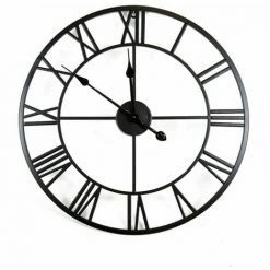 Charles Bentley Round Skeleton Clock With Roman Numerals Matte Black 60cm