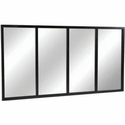 Charles Bentley XL Industrial Wrought Iron Rectangular Mirror Black 140x75cm