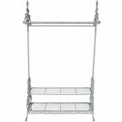 Charles Bentley Wrought Iron Clothes Rail & Shoe Rack Distressed Antique Grey