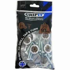 CHARLES BENTLEY Gripit 20mm Plasterboard Fixing - 25 Pack (Brown) Stud Wall Anchor Max 93kg