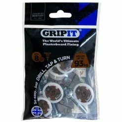 CHARLES BENTLEY Gripit 20mm Plasterboard Fixing - 8 Pack (Brown) Stud Wall Anchor Max Load 93kg