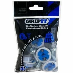 CHARLES BENTLEY Gripit 25mm Plasterboard Fixing - 8 Pack (Blue) Stud Wall Anchor Max Load 113kg
