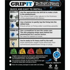 CHARLES BENTLEY Gripit 25mm Plasterboard Fixing - 8 Pack (Blue) Stud Wall Anchor Max Load 113kg 6 CHARLES BENTLEY Gripit 25mm Plasterboard Fixing - 8 Pack (Blue) Stud Wall Anchor Max Load 113kg -CHARLES BENTLEY Shop 23303132 5