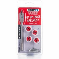 CHARLES BENTLEY Gripit 18mm Plasterboard Fixing - Shelf Kit (Red) E.g. Small Shelves, Mirrors