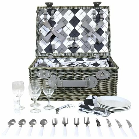 Charles Bentley Grey Wicker Picnic Basket Hamper Set Checkered Lining Charles Bentley Grey Wicker Picnic Basket Hamper Set Checkered Lining -CHARLES BENTLEY Shop 2441161 1