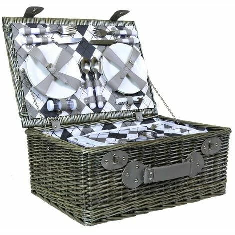 Charles Bentley Grey Wicker Picnic Basket Hamper Set Checkered Lining Charles Bentley Grey Wicker Picnic Basket Hamper Set Checkered Lining -CHARLES BENTLEY Shop 2441161 2