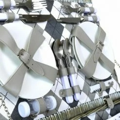 Charles Bentley Grey Wicker Picnic Basket Hamper Set Checkered Lining 5 Charles Bentley Grey Wicker Picnic Basket Hamper Set Checkered Lining -CHARLES BENTLEY Shop 2441161 4