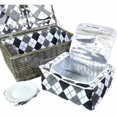 Charles Bentley Grey Wicker Picnic Basket Hamper Set Checkered Lining Charles Bentley Grey Wicker Picnic Basket Hamper Set Checkered Lining -CHARLES BENTLEY Shop 2441161 5