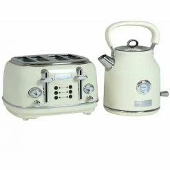 Charles Bentley 1.7L Kettle & 4 Slice Toaster Set Cream & Chrome Fast Boil