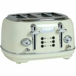 Charles Bentley 4 Slice Stainless Steel Toaster W Tray Cream & Chrome