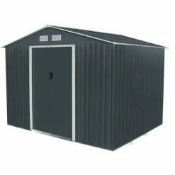 Charles Bentley Navy Grey 9ft X 6ft Metal Steel Garden Shed Outdoor Storage