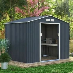 Charles Bentley Navy Grey 9ft X 6ft Metal Steel Garden Shed Outdoor Storage -CHARLES BENTLEY Shop 2625758 4