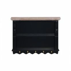 Charles Bentley Loxley Wall Storage Shelf Black With Gold Hooks