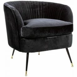 Charles Bentley Milan Velvet Accent Chair Black Tub Armchair Pleat Velvet