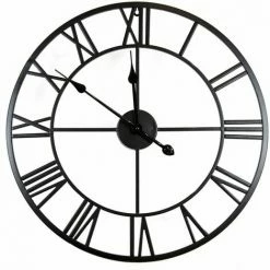 Charles Bentley Round Skeleton Clock With Roman Numerals Matte Black 100cm
