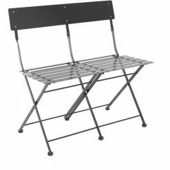 Charles Bentley 2 Seater Folding Metal Bistro Garden Patio Bench - Dark Grey