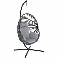 Charles Bentley Egg Shaped Swing Chair H203 X D126 X W126cm Grey Hanging Seat