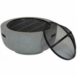 Charles Bentley 60cm Round Magnesia Fire Pit With Mesh Cover Cooking Grill 4 Charles Bentley 60cm Round Magnesia Fire Pit With Mesh Cover Cooking Grill -CHARLES BENTLEY Shop 32378731 3