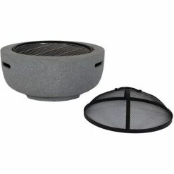 Charles Bentley 60cm Round Magnesia Fire Pit With Mesh Cover Cooking Grill 6 Charles Bentley 60cm Round Magnesia Fire Pit With Mesh Cover Cooking Grill -CHARLES BENTLEY Shop 32378731 5