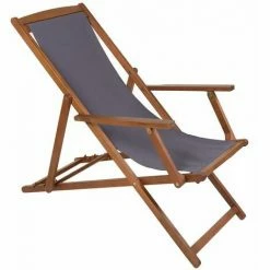 Charles Bentley Folding FSC Eucalyptus Wooden Deck Chair Beach Sun Lounger Grey